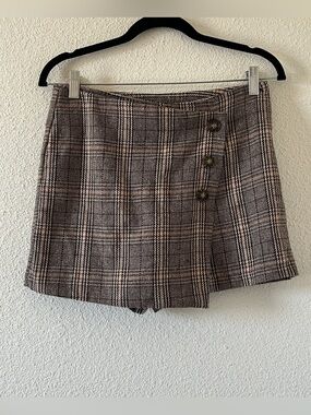 Nectar Clothing Flannel Plaid Wrap Over Skort Women’s Medium Brown